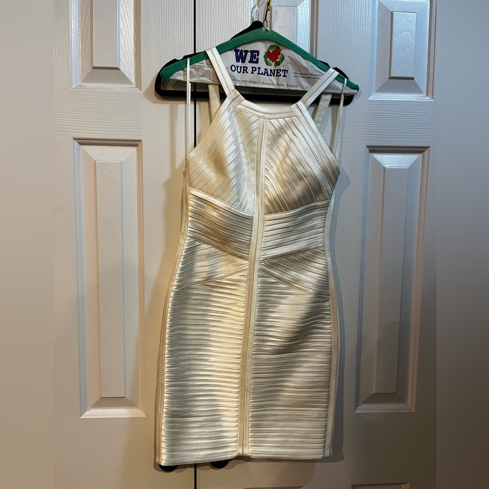 BCBGMaxAzria Cream Textured Mini Dress